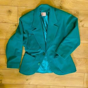 Pendleton 100% virgin wool, silk lined jacket, rich vibrant green turquoise